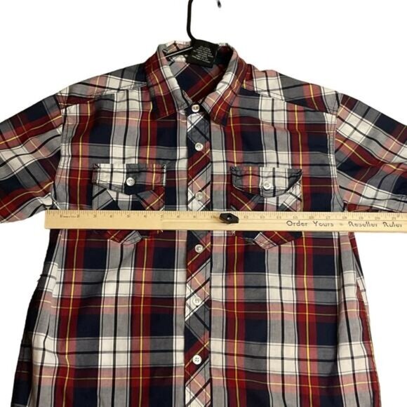 Southpole Mens Red & Navy Plaid Short Sleeve Shirt Button-Down Size M - Picture 8 of 11